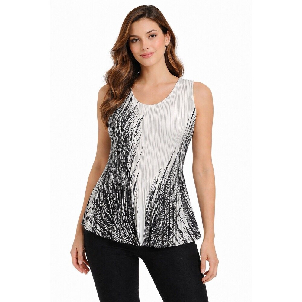 Mini Pleats Black White Abstract Pleated Top Womens M‎ Sleeveless Stretchy